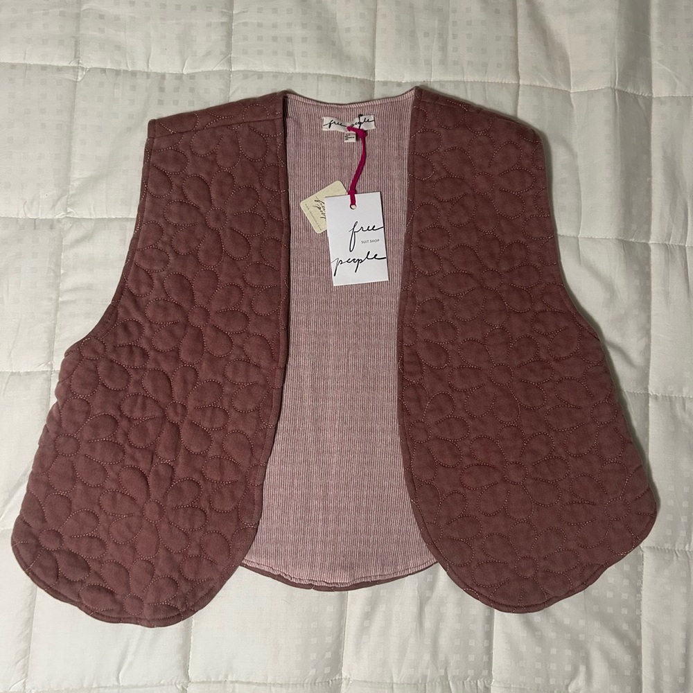 Free People Quilted Dusty Rose Open-Front Vest
